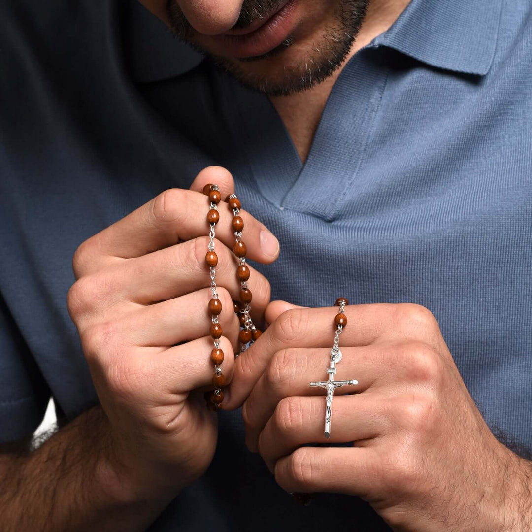 DARK ROSEWOOD ROSARY - SILVER