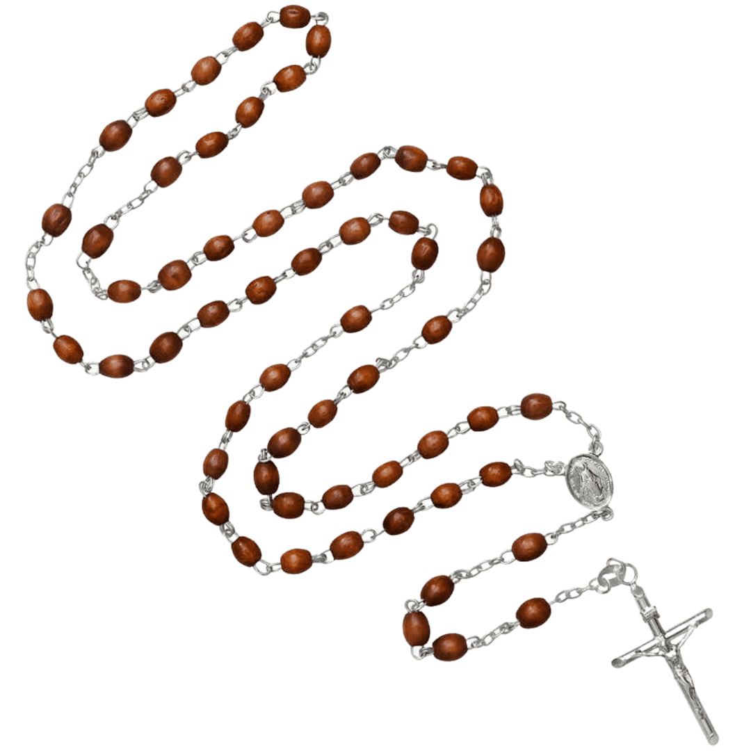 DARK ROSEWOOD BEADED ROSARY - SILVER