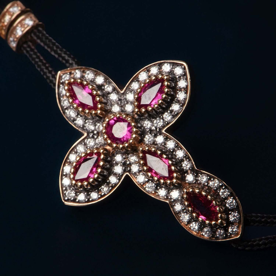 CROSS - CHRISTIAN BRACELET - GOLD, DIAMONDS, AND RUBIES