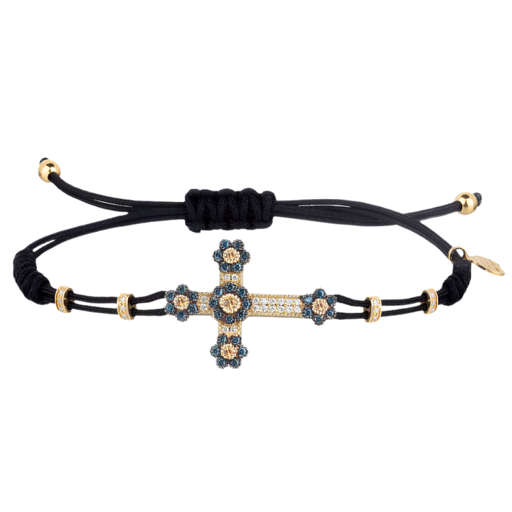CROSS - CHRISTIAN BRACELET - GOLD, DIAMONDS AND SAPPHIRES