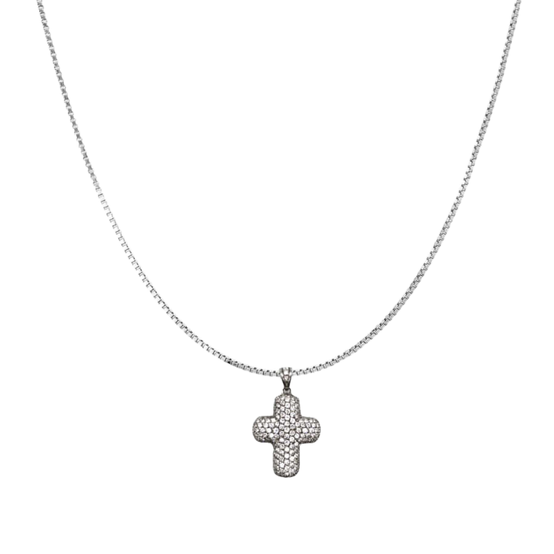 CROSS WITH DIAMOND - NECKLACE - WHITE GOLD
