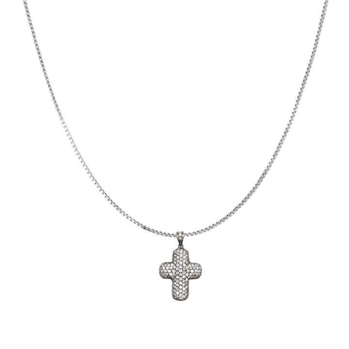 CROSS WITH DIAMOND - NECKLACE - WHITE GOLD