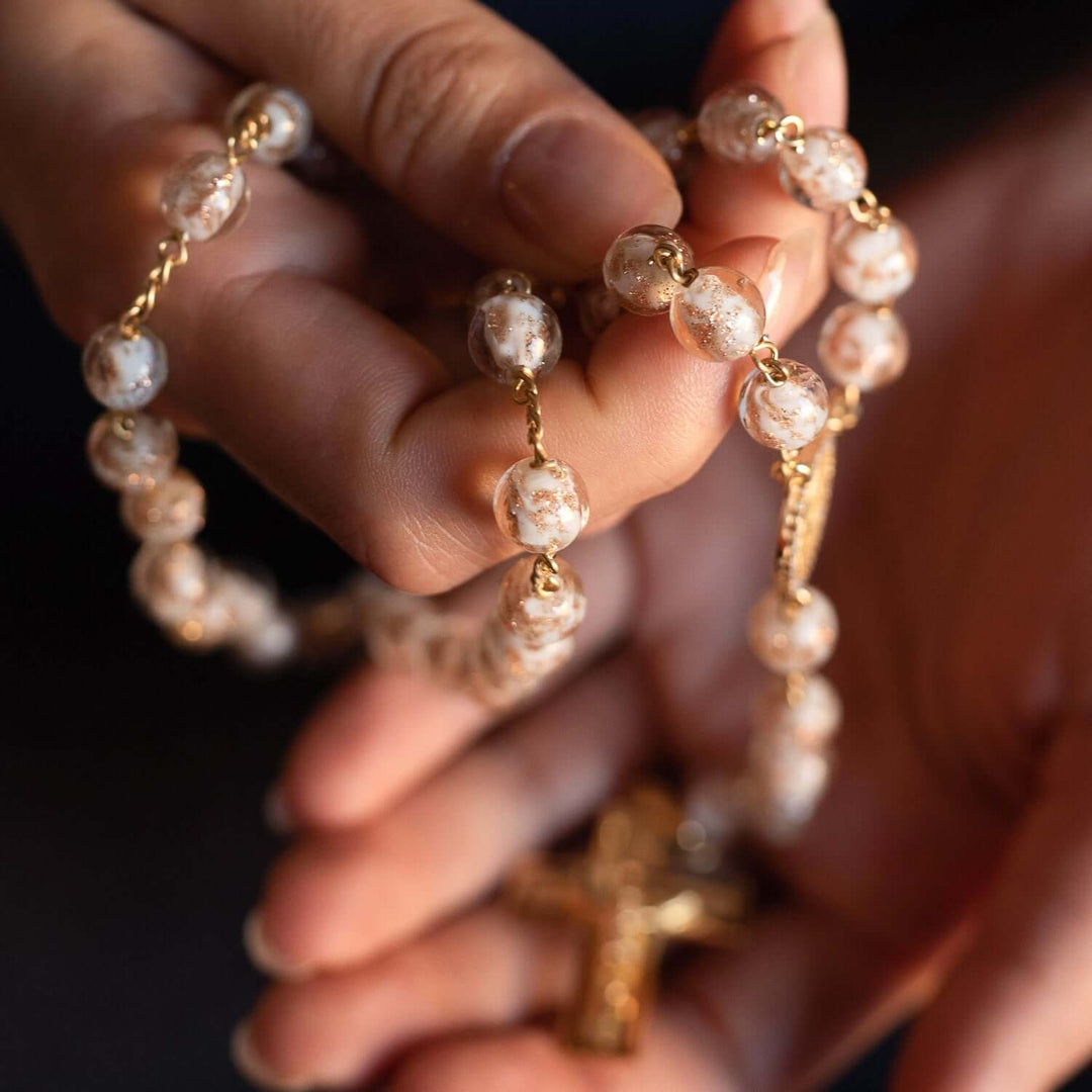 GLASS BEAD ROSARY - VERMEIL SILVER