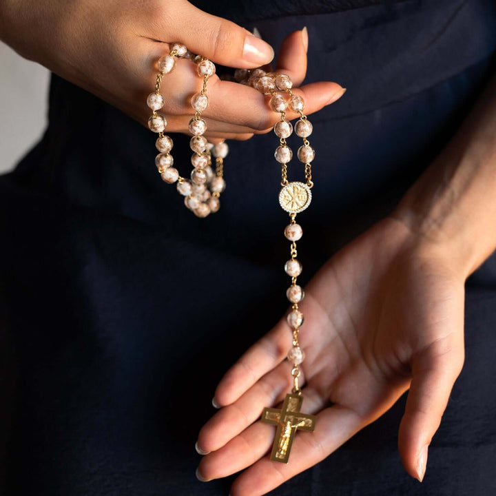 GLASS BEAD ROSARY - VERMEIL SILVER