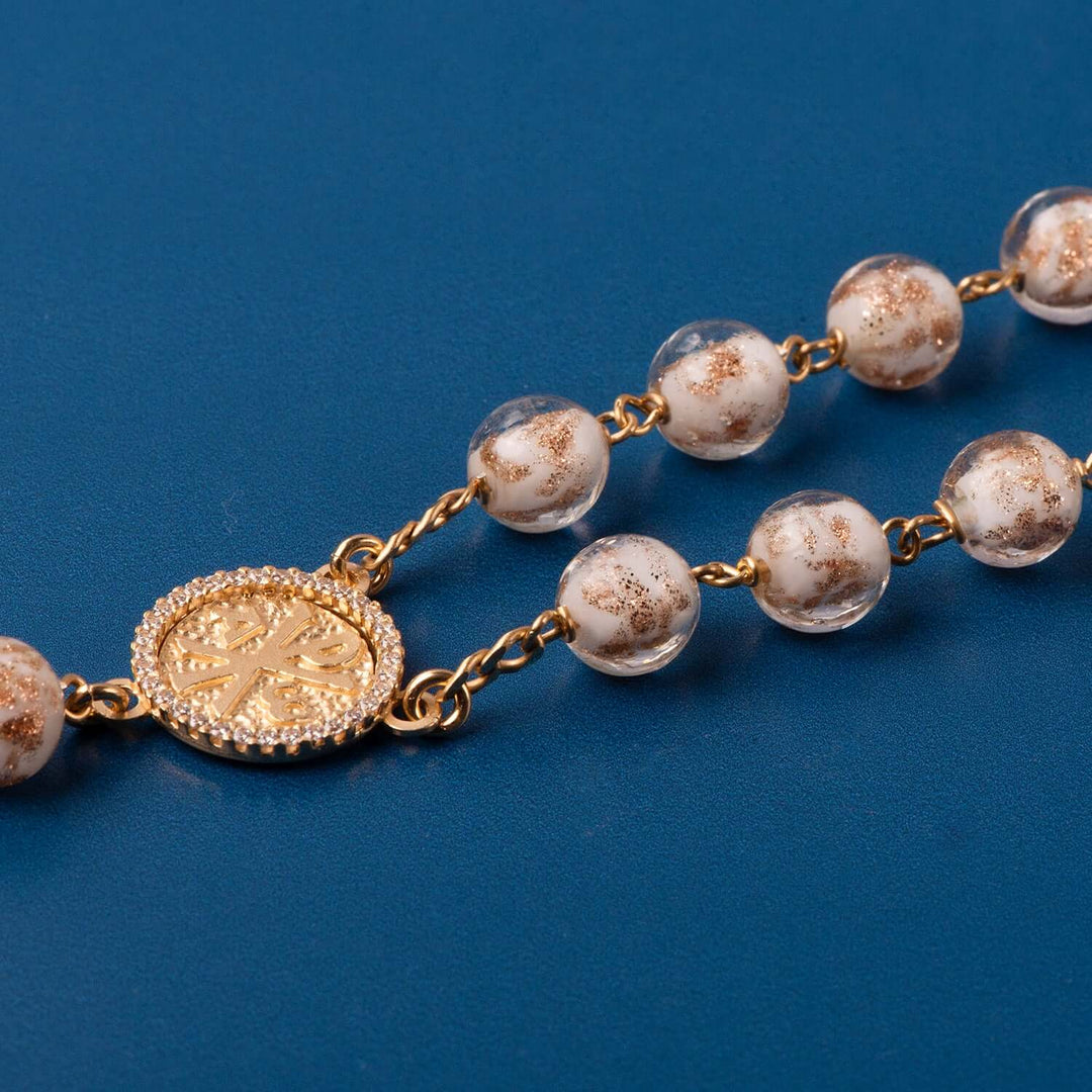 GLASS BEAD ROSARY - VERMEIL SILVER