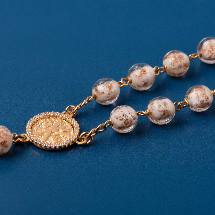 GLASS BEAD ROSARY - VERMEIL SILVER