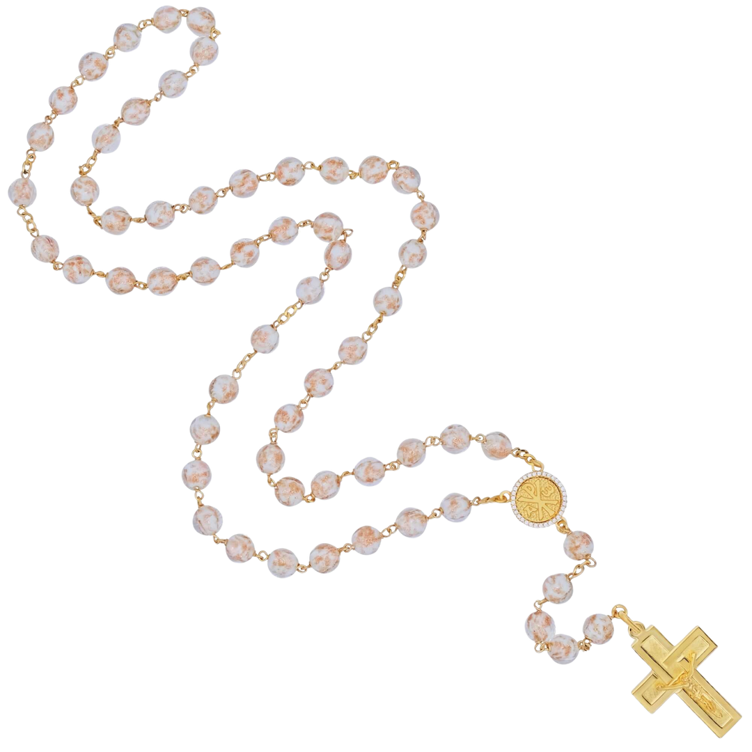 GLASS BEAD ROSARY - VERMEIL SILVER