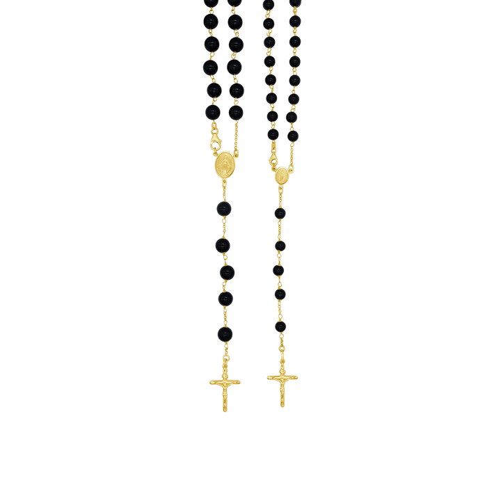 ONYX ROSARY BEADS - GOLD