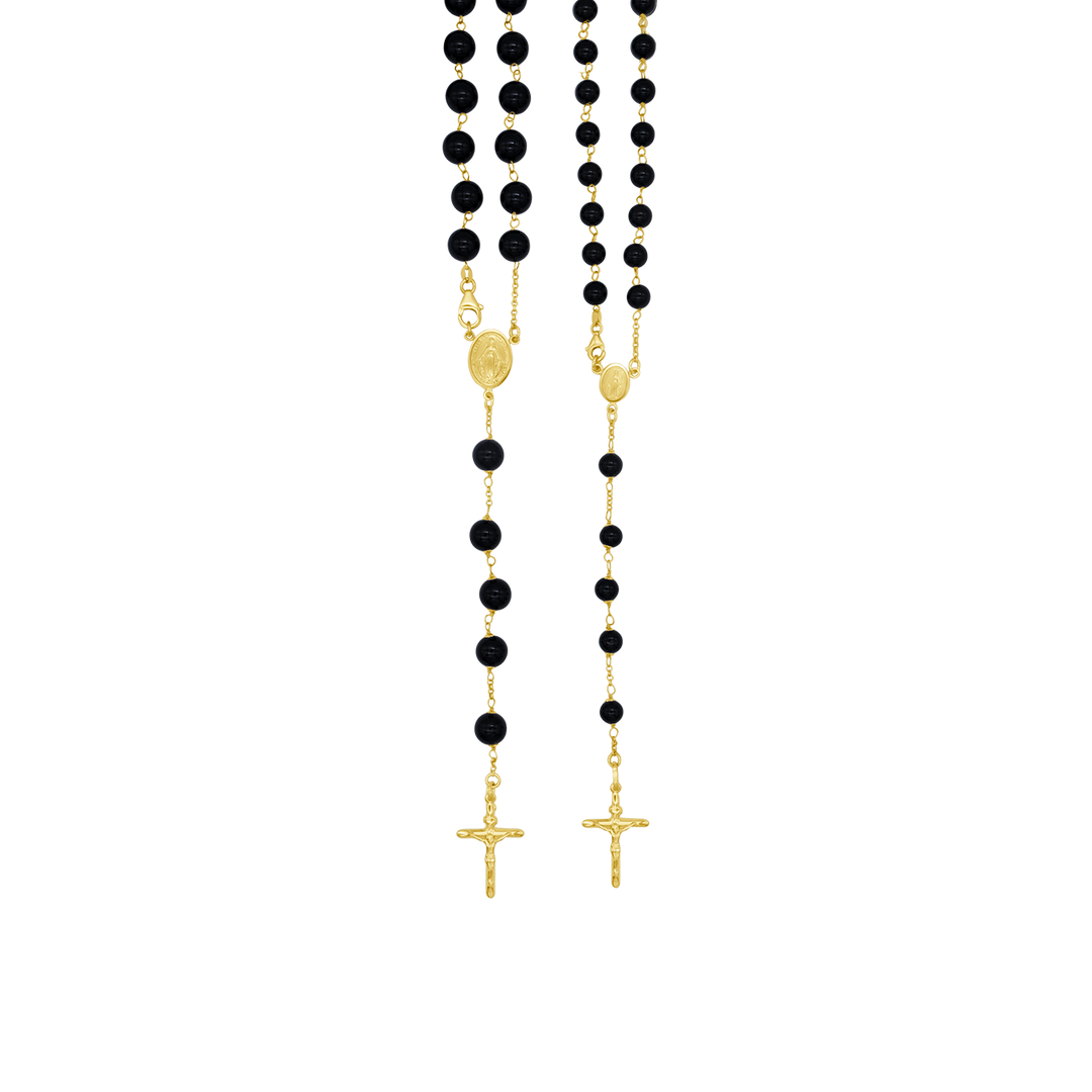 ONYX ROSARY BEADS - GOLD