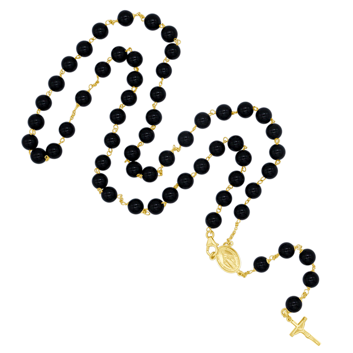 ONYX ROSARY BEADS - GOLD
