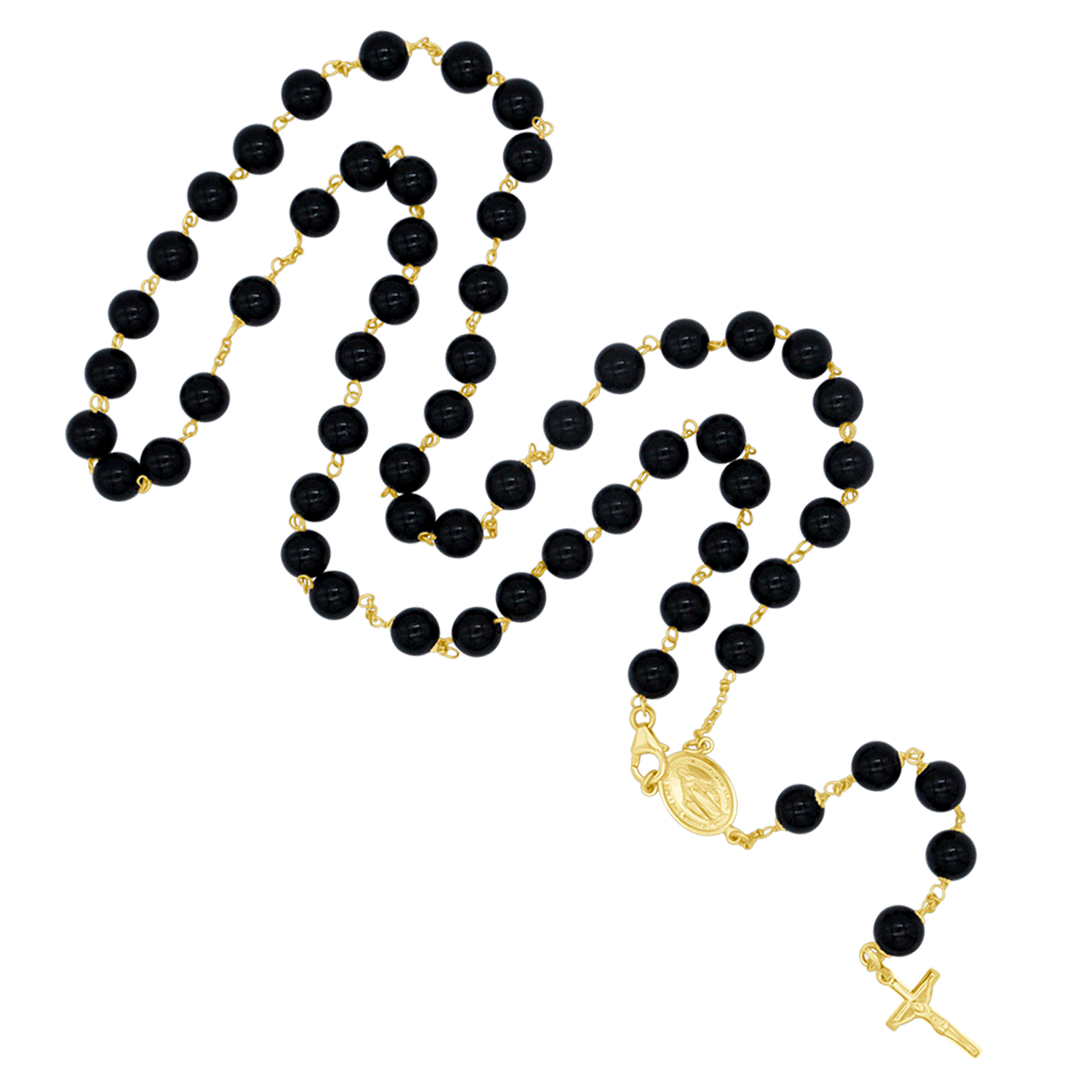 ONYX ROSARY BEADS - GOLD