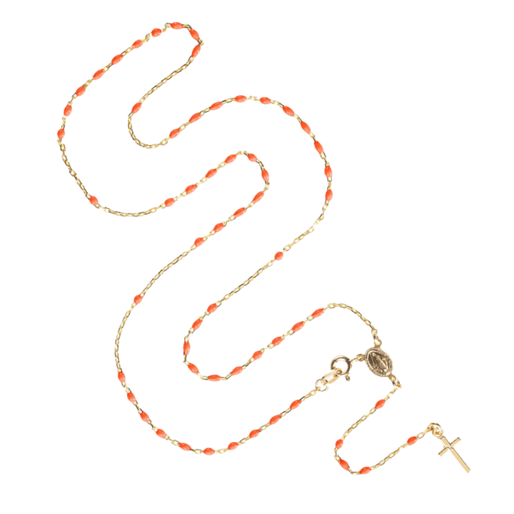 ROSARY NECKLACE - VERMEIL SILVER - PINK ENAMEL