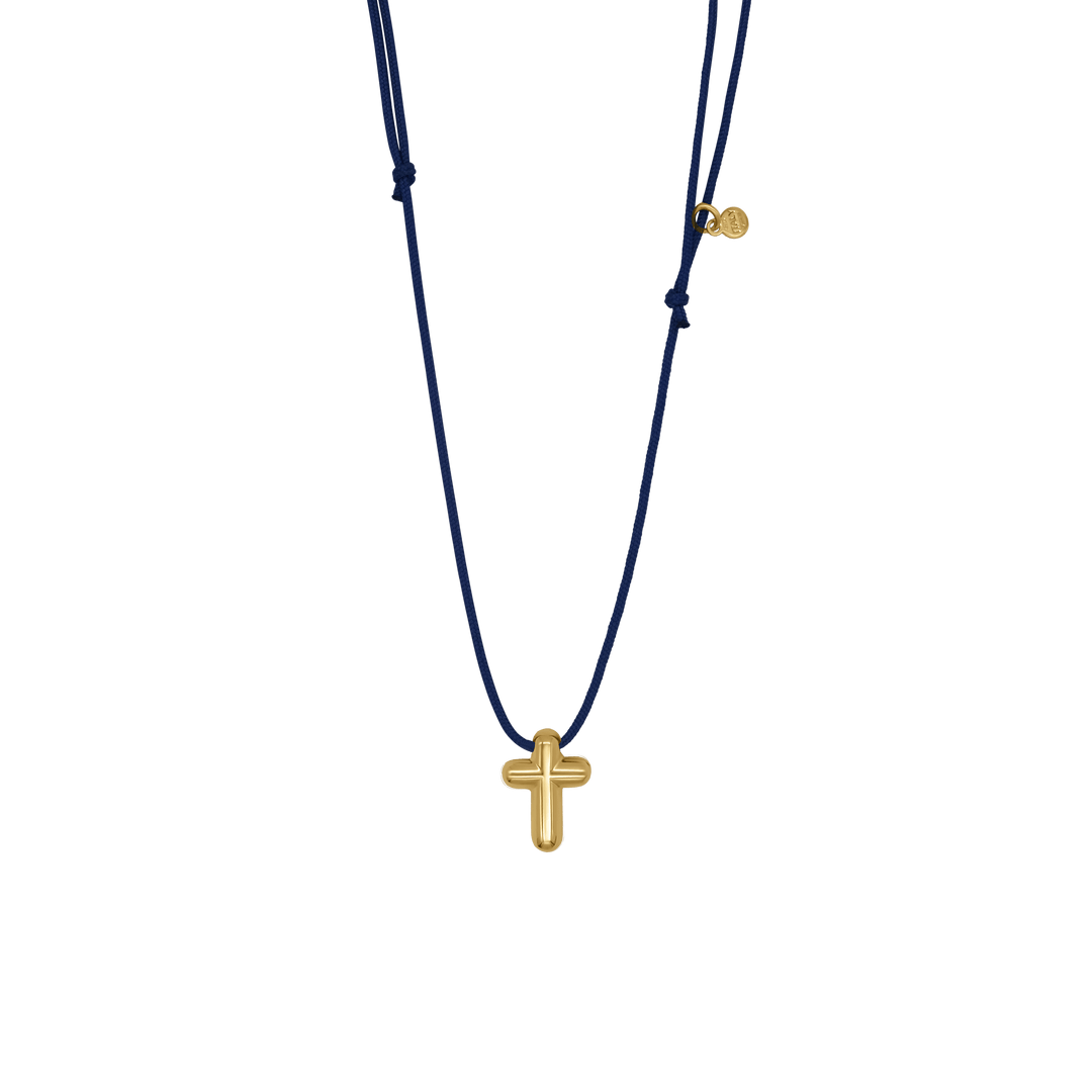 CROSS NECKLACE - BLUE ROPE AND GOLD SILVER
