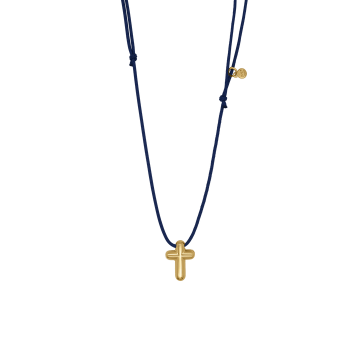 CROSS NECKLACE - BLUE ROPE AND GOLD SILVER
