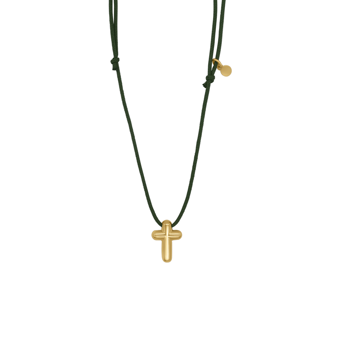CROSS NECKLACE - GREEN ROPE AND GOLD SILVER