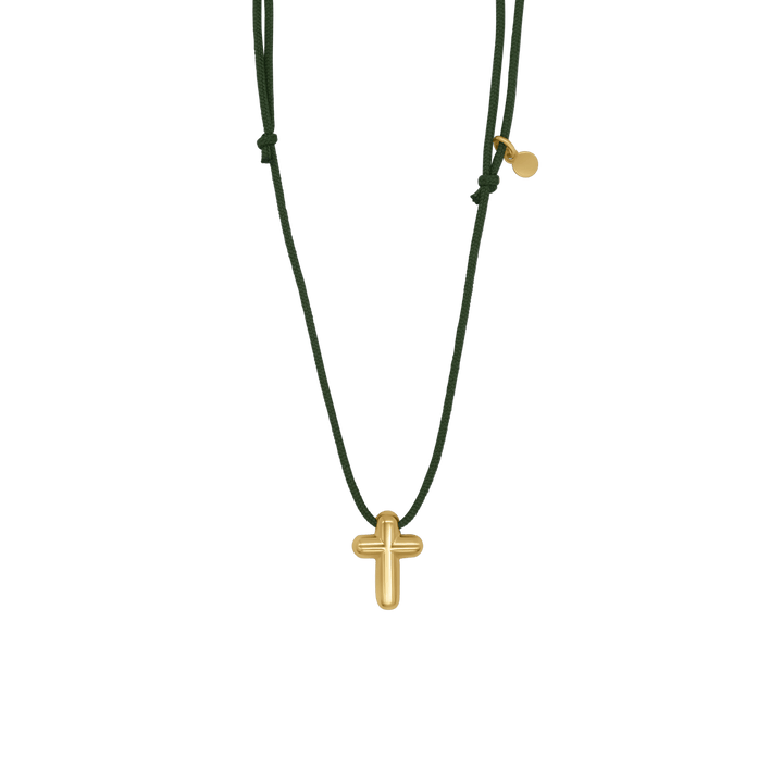CROSS NECKLACE - GREEN ROPE AND GOLD SILVER