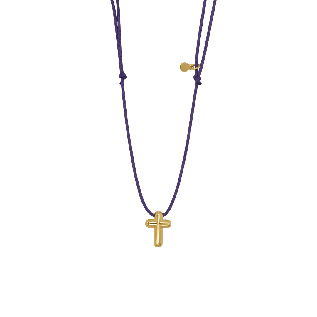 CROSS NECKLACE - PURPLE ROPE AND GOLD SILVER