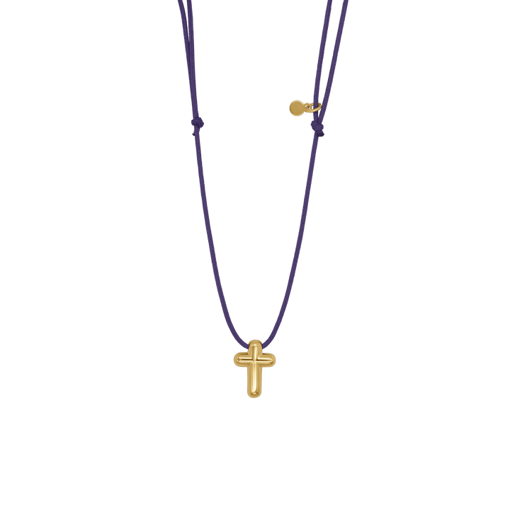 CROSS NECKLACE - PURPLE ROPE AND GOLD SILVER