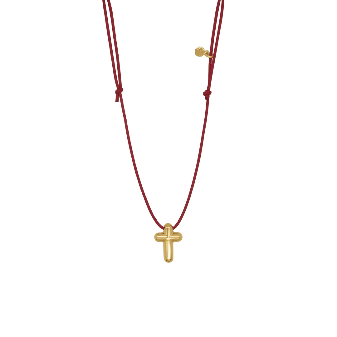 CROSS NECKLACE - RED ROPE AND GOLD SILVER