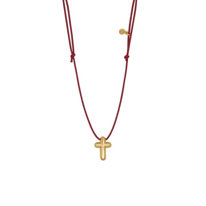 CROSS NECKLACE - RED ROPE AND GOLD SILVER