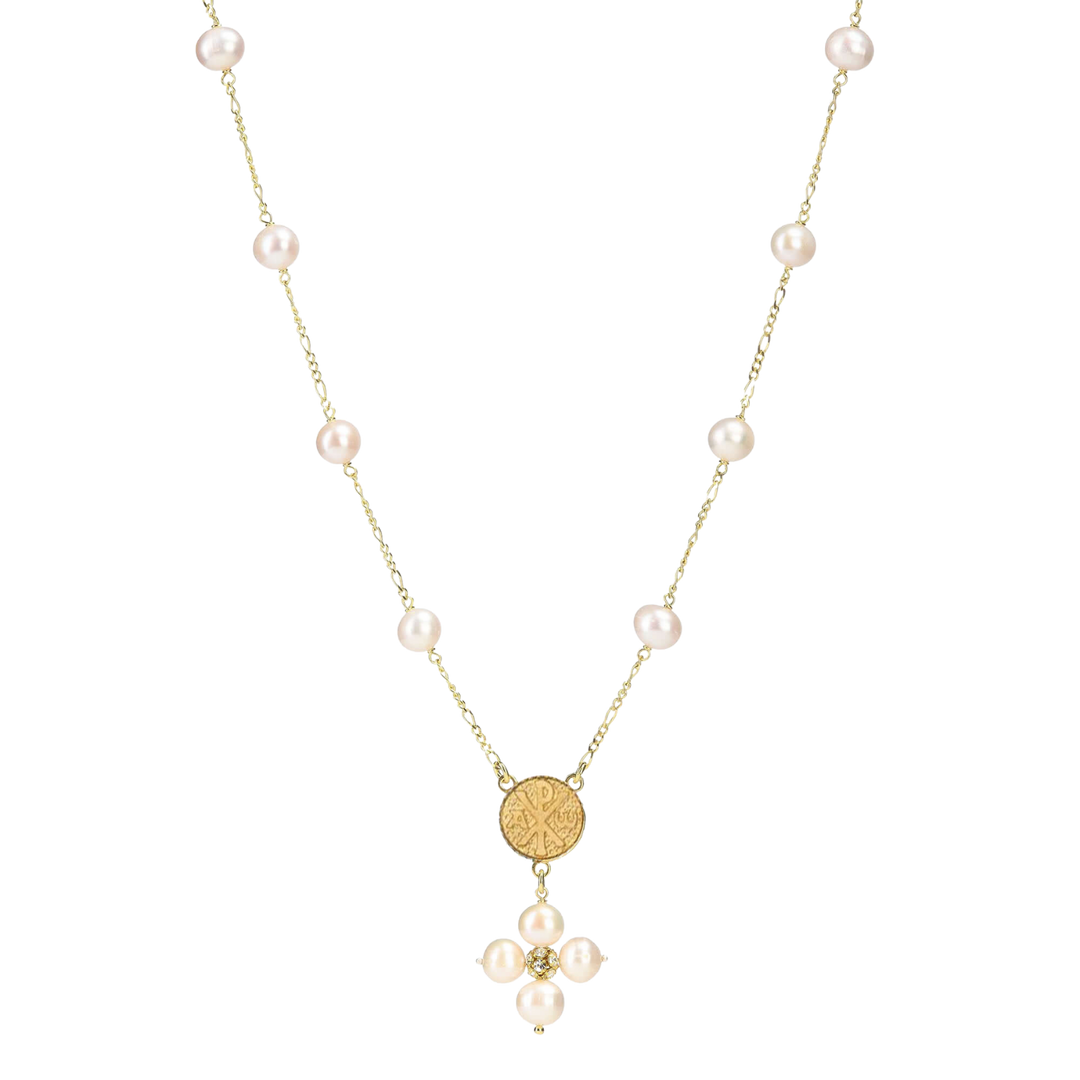 PEARL NECKLACE - MARY MEDAL - VERMEIL SILVER