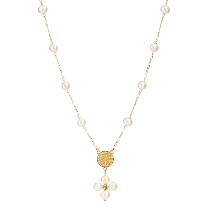 PEARL NECKLACE - MARY MEDAL - VERMEIL SILVER