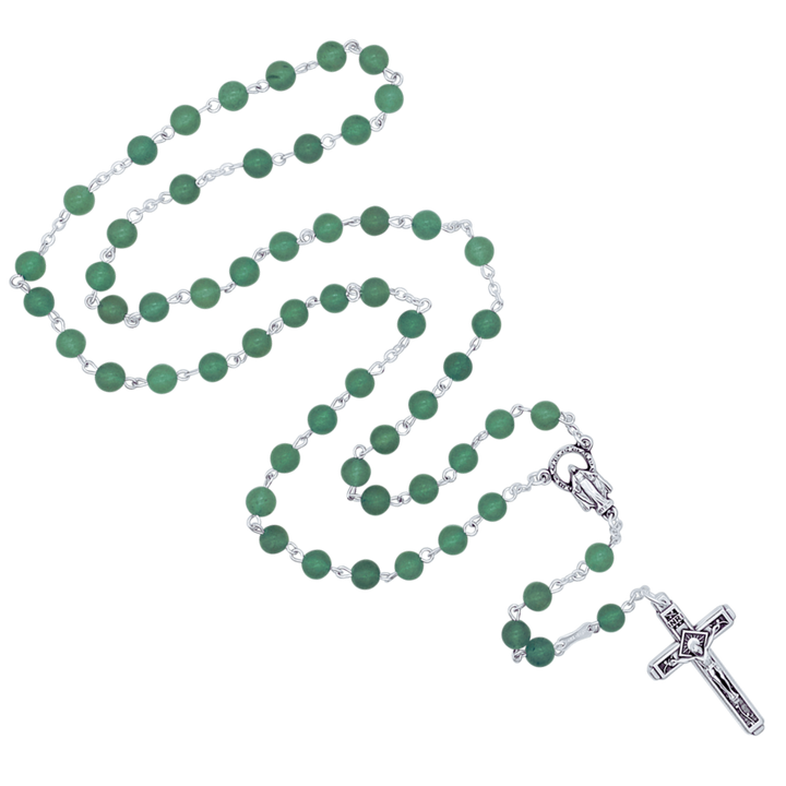 GREEN STONES ROSARY - METAL