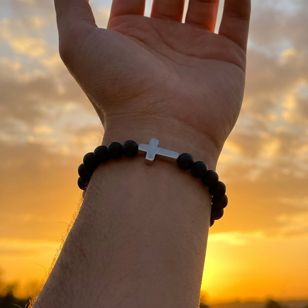 Free Today : Onyx Black Cross Bracelet