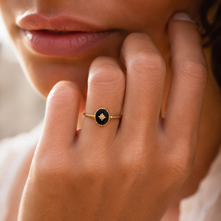 Adjustable Ring "Nocturnal Charm" in Black Agate
