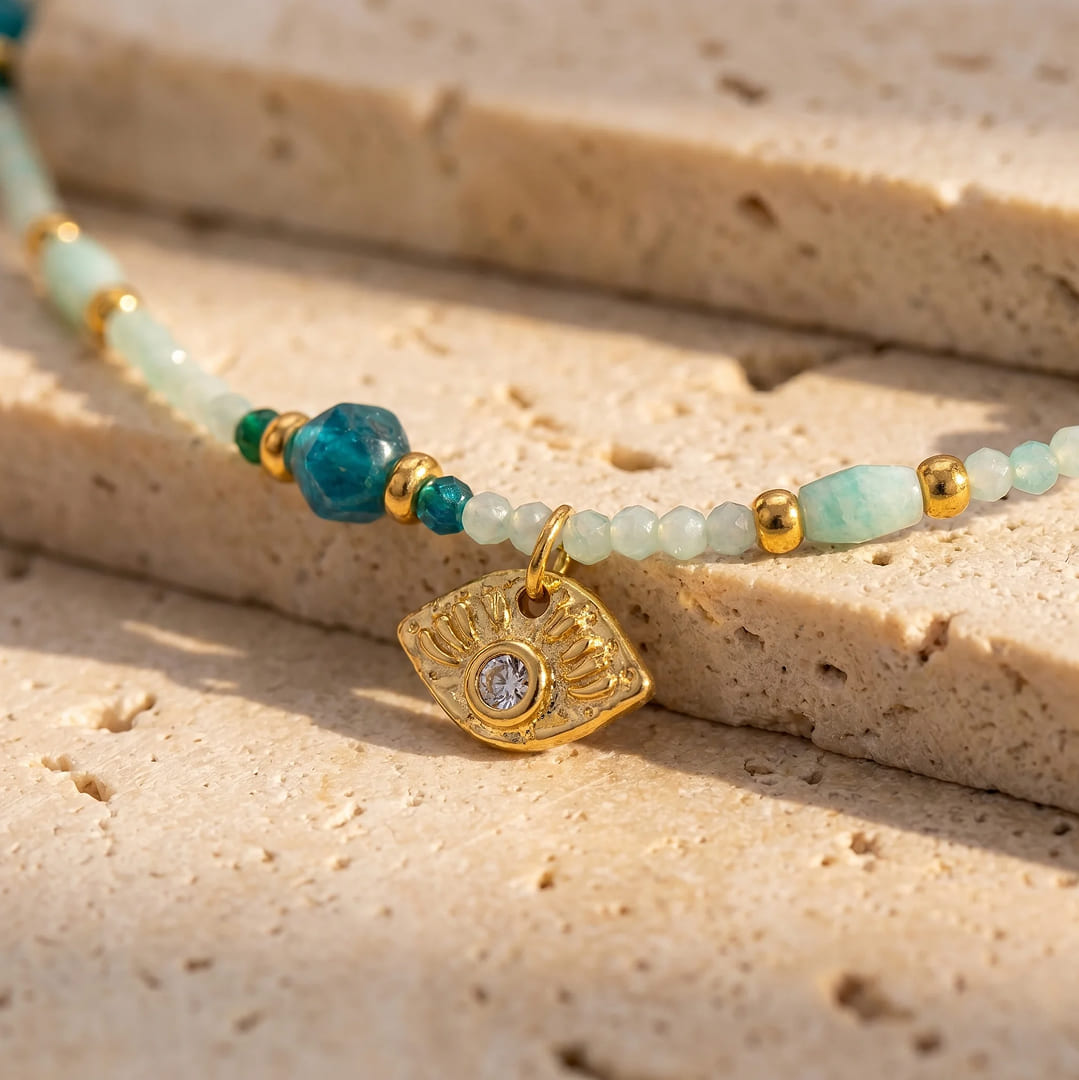 "Protective Eye & Inner Serenity" Necklace in Amazonite & Apatite