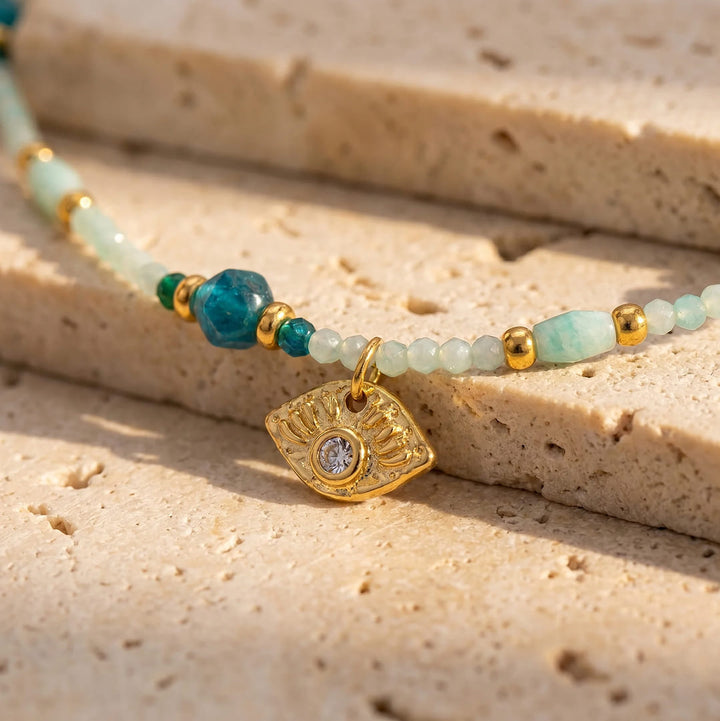 "Protective Eye & Inner Serenity" Necklace in Amazonite & Apatite