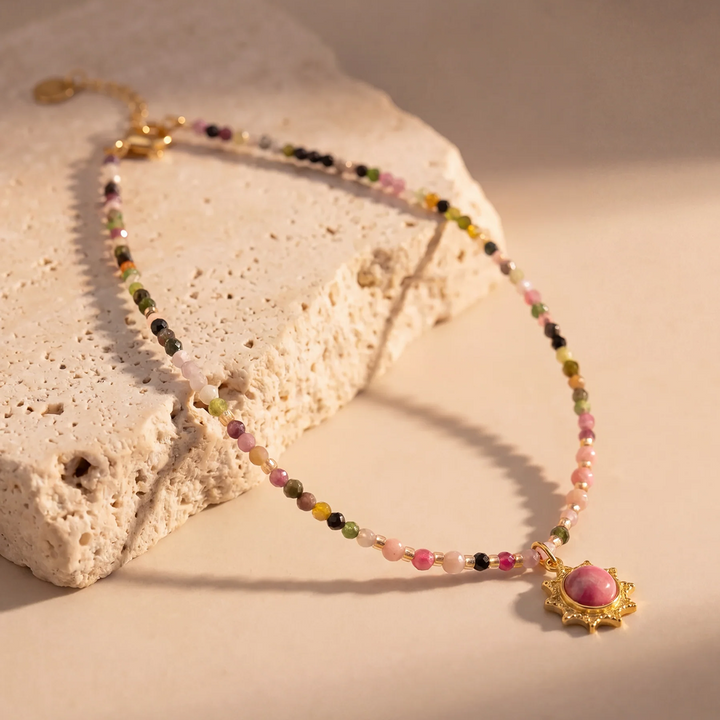 "Aura Viva" Necklace in Tourmaline & Rhodonite