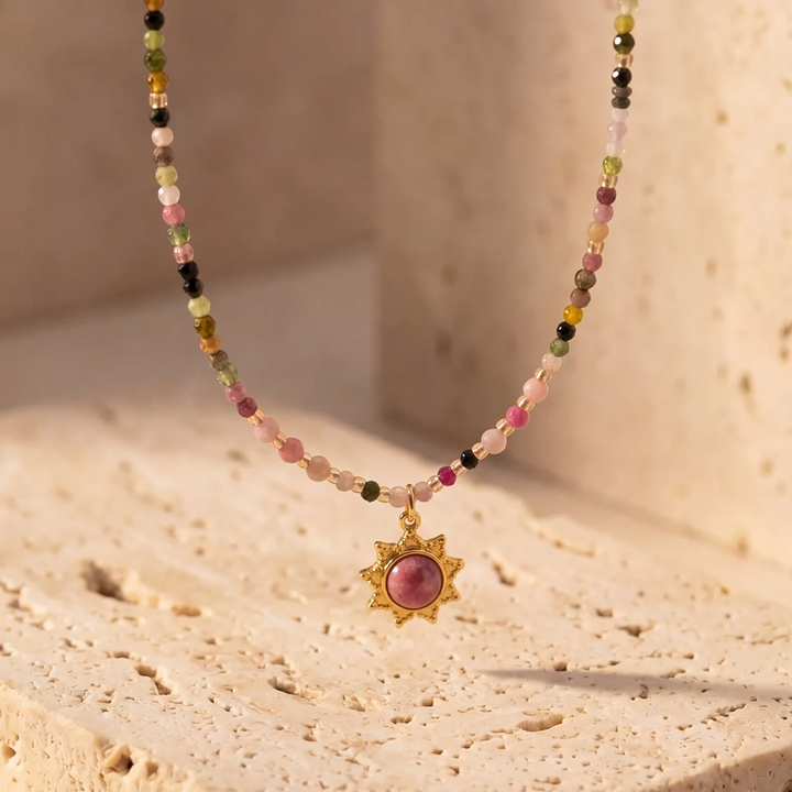 "Aura Viva" Necklace in Tourmaline & Rhodonite