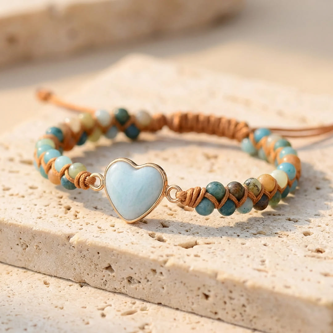 "Woven 'Heart' Bracelet" in Amazonite