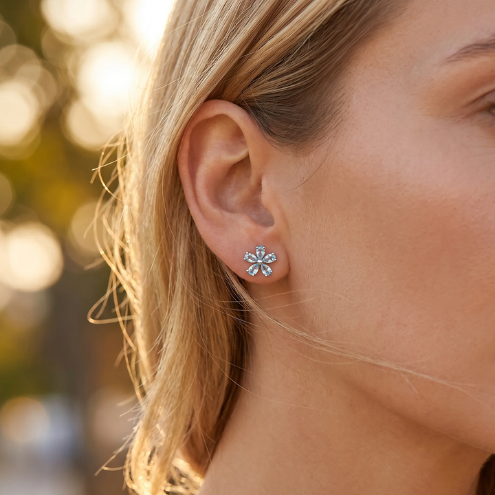 "Serenity Flower" Blue Topaz Earrings