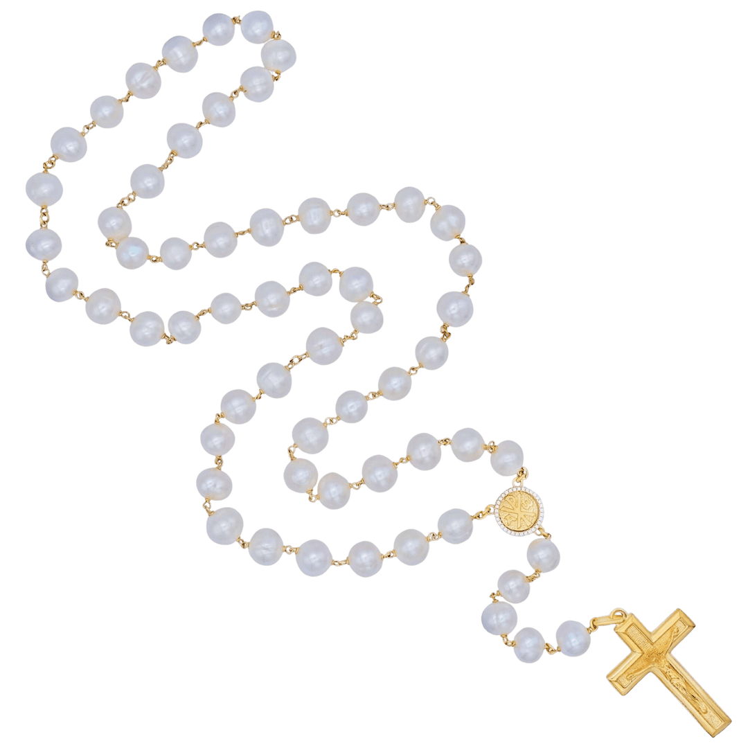 LARGE PEARL ROSARY - VERMEIL SILVER