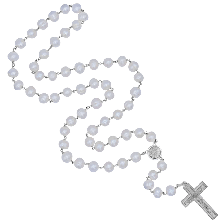 LARGE PEARL ROSARY - SILVER
