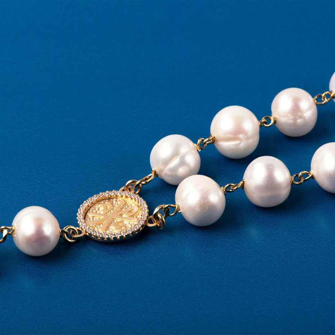 LARGE PEARL ROSARY - VERMEIL SILVER