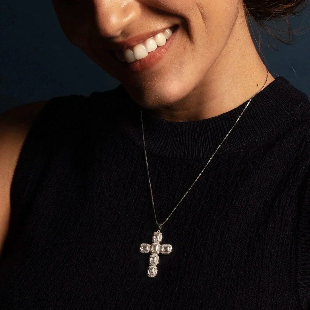 CROSS PENDANT - SILVER AND CUBIC ZIRCONIA