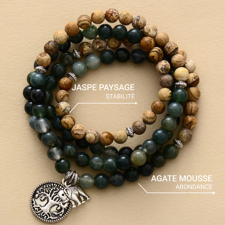 "Mala" Bracelet "Gaia" in Moss Agate & Landscape Jasper