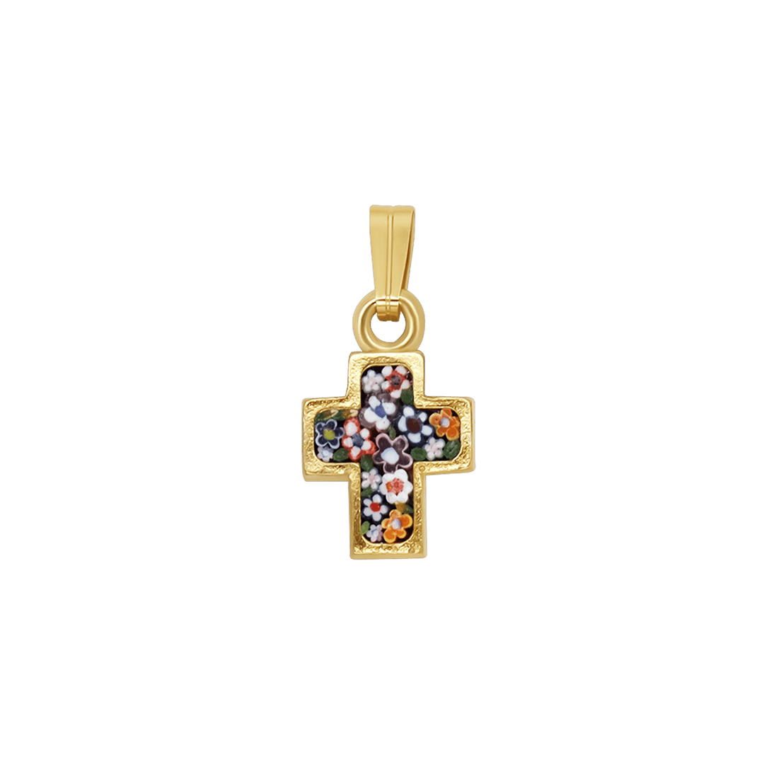 CROSS PENDANT - MICROMOSAIC JEWELRY - GOLDEN METAL