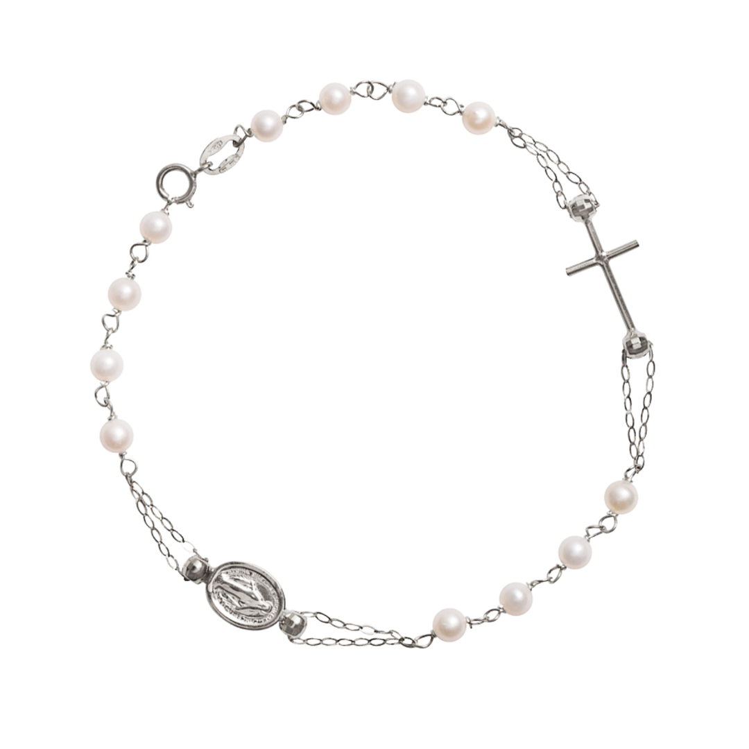 MIRACULOUS IN GOLD - PEARL ROSARY BRACELET - WHITE GOLD