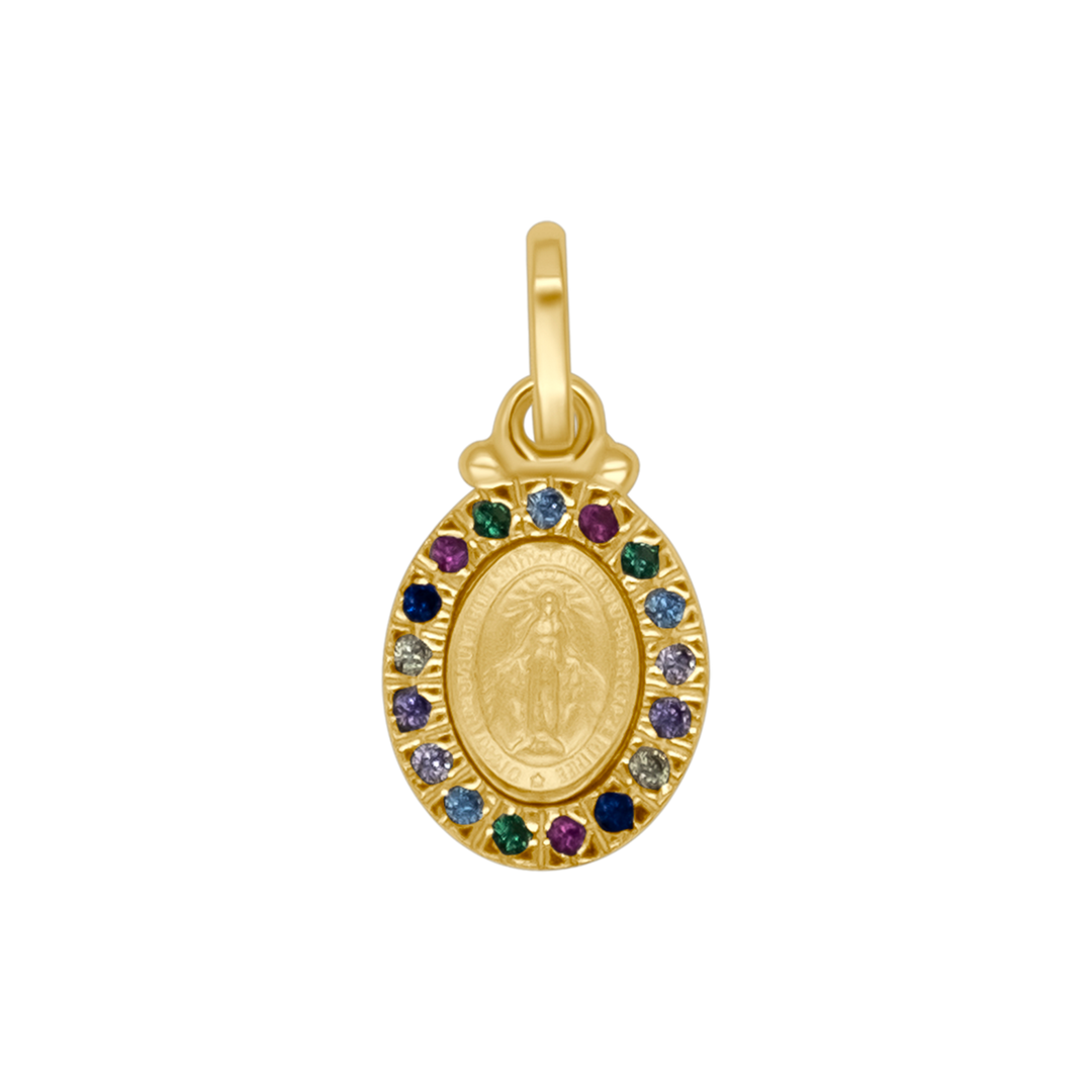 MIRACULOUS MEDAL - MULTICOLOR ZIRCONIA IN GOLDEN SILVER