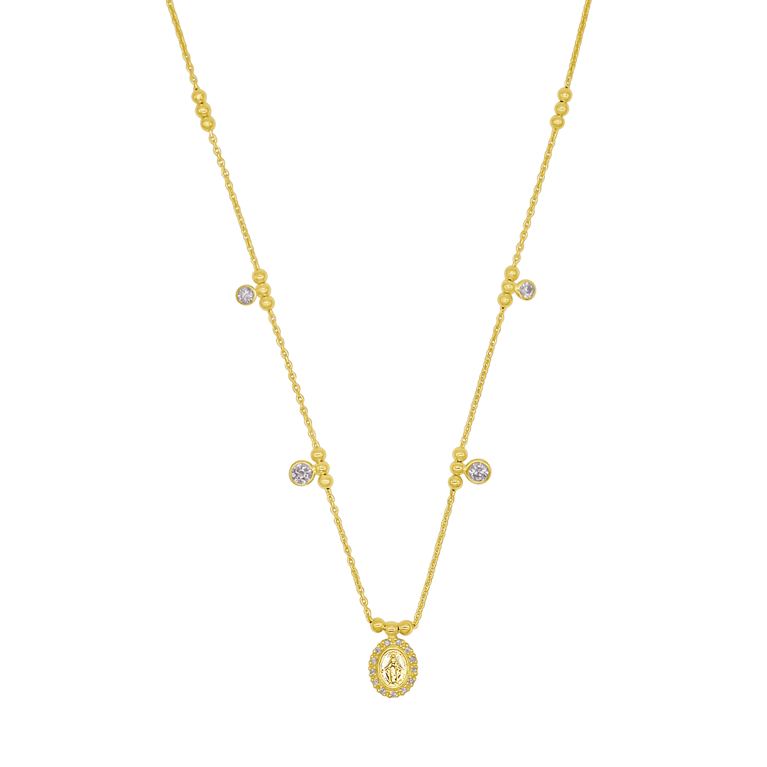 MIRACULOUS MEDAL NECKLACE - GOLDEN SILVER AND CUBIC ZIRCONIA