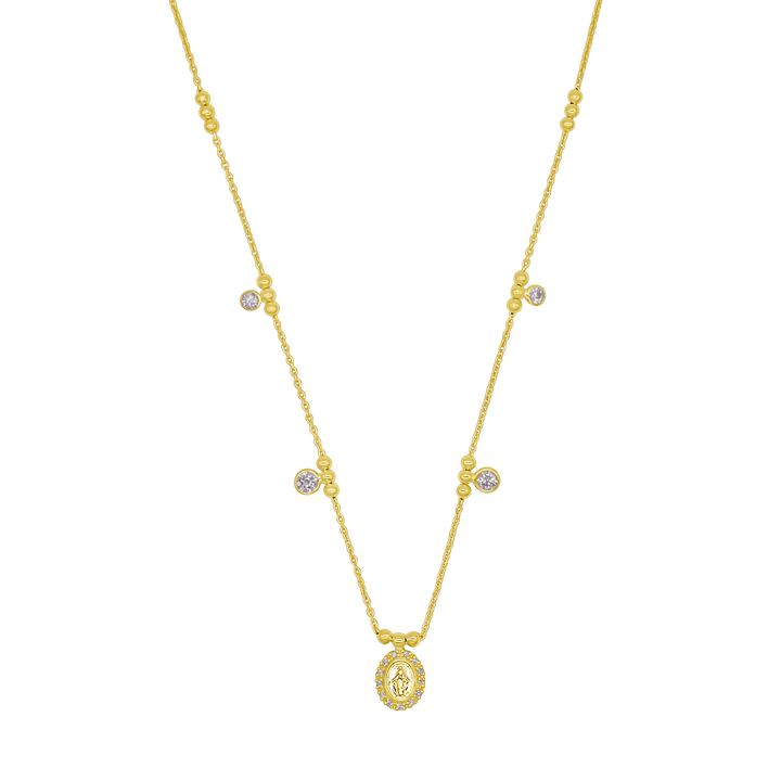 MIRACULOUS MEDAL NECKLACE - GOLDEN SILVER AND CUBIC ZIRCONIA