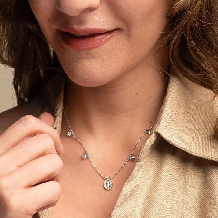 MIRACULOUS MEDAL NECKLACE - SILVER AND CUBIC ZIRCONIA