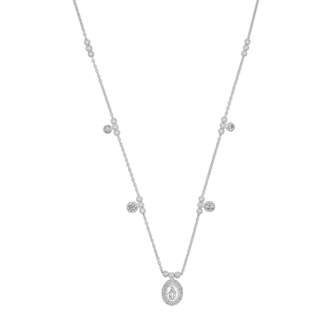 MIRACULOUS MEDAL NECKLACE - SILVER AND CUBIC ZIRCONIA