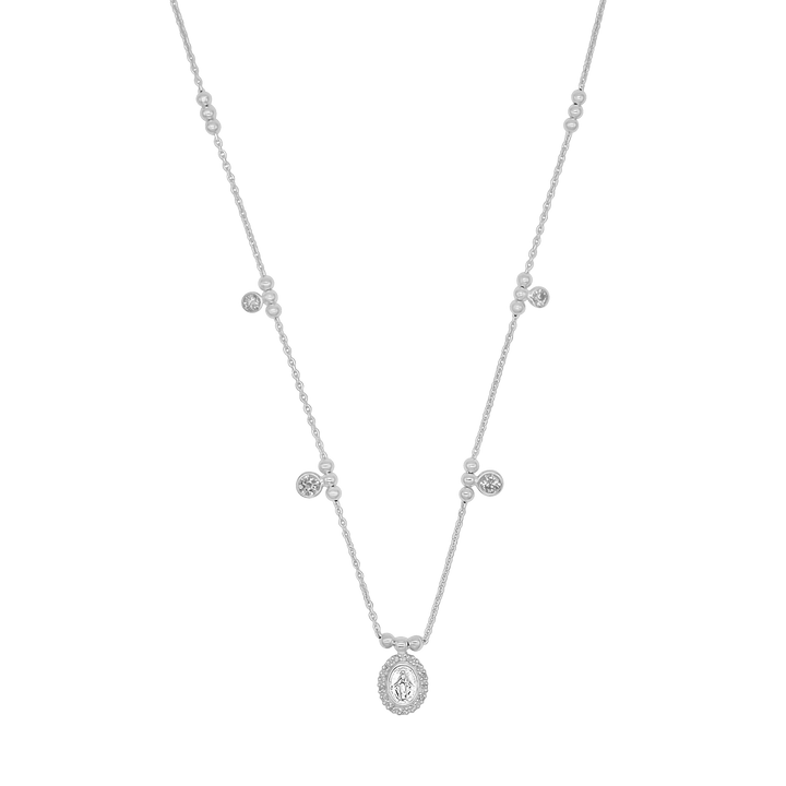 MIRACULOUS MEDAL NECKLACE - SILVER AND CUBIC ZIRCONIA
