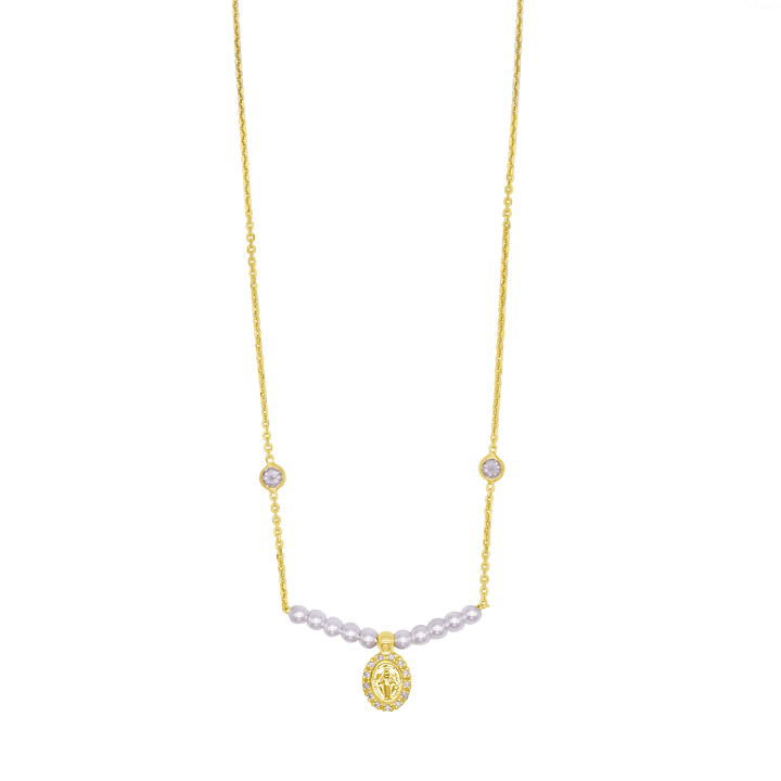 MIRACULOUS MEDAL NECKLACE - GOLDEN SILVER AND PEARLS