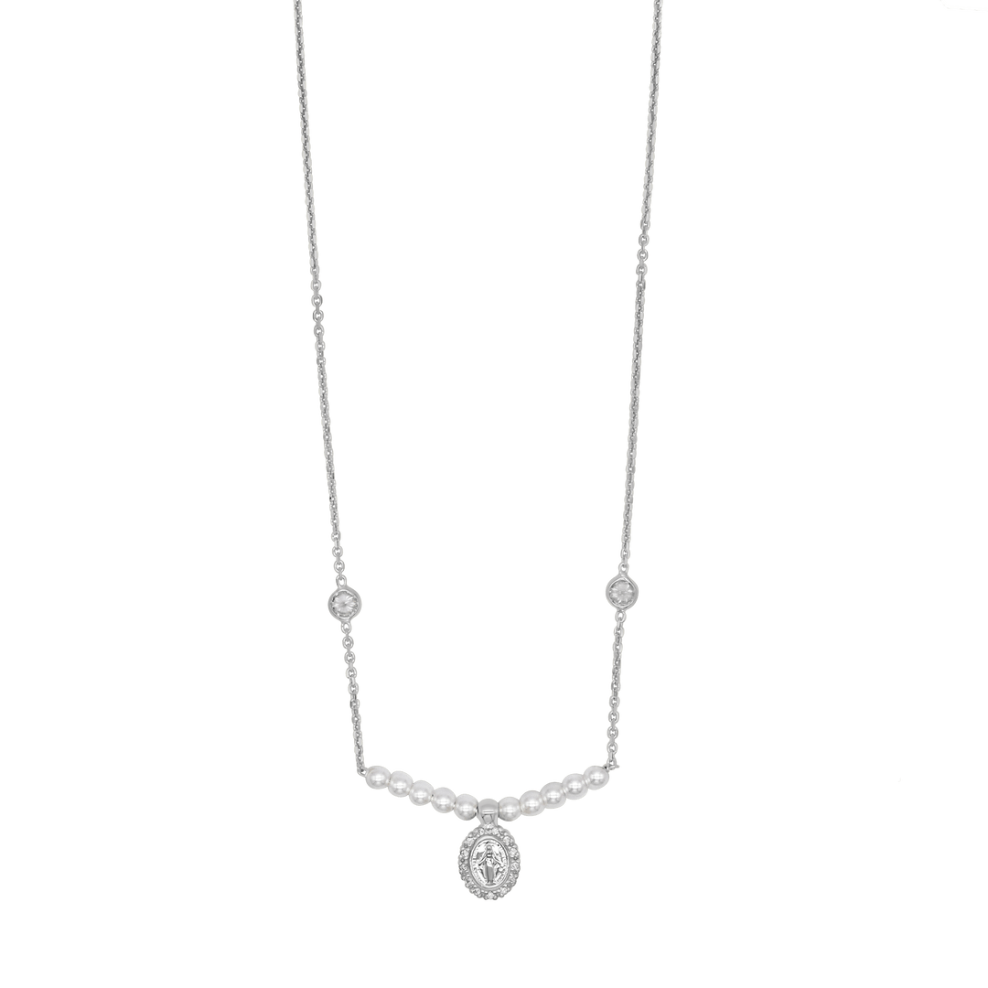 MIRACULOUS MEDAL NECKLACE - SILVER AND PEARLS